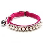 BlingPet Soft Velvet Cat Necklace Collar with Pearls and Crystals