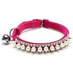 BlingPet Soft Velvet Cat Necklace Collar with Pearls and Crystals