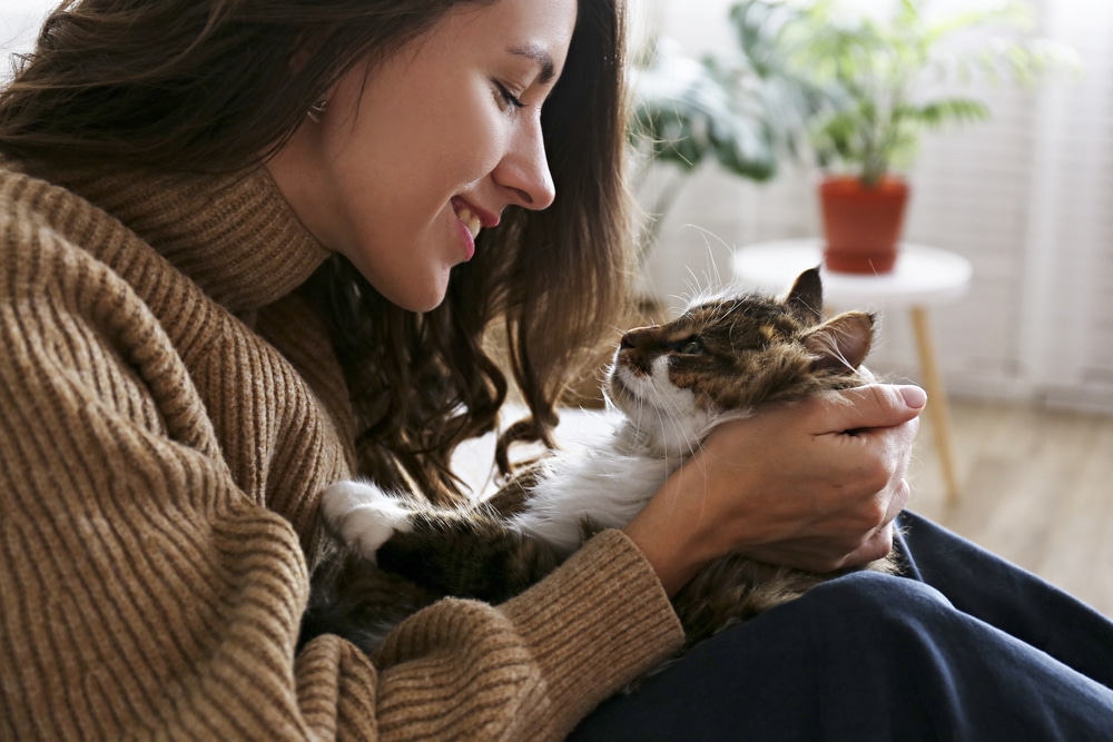 woman playing with her cat