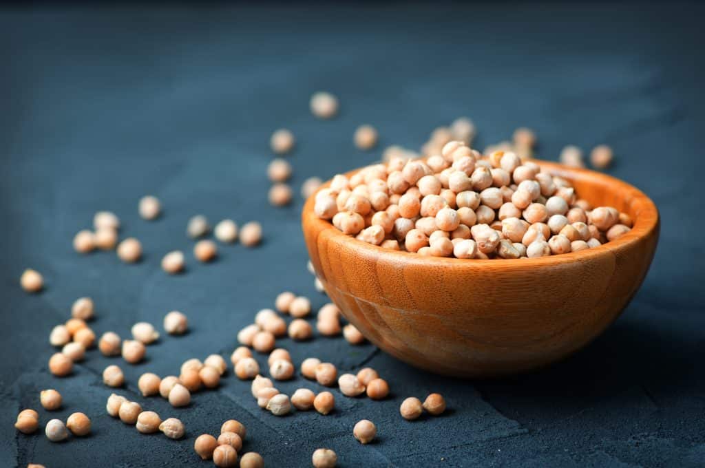 raw chickpea in bowl and on a table