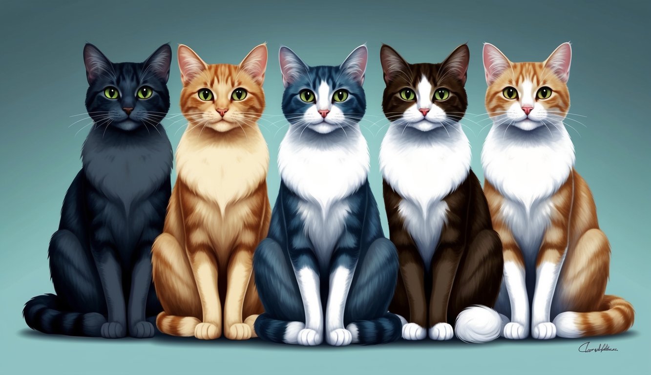 A group of confident, independent female cats sitting together, each with a sassy and strong presence