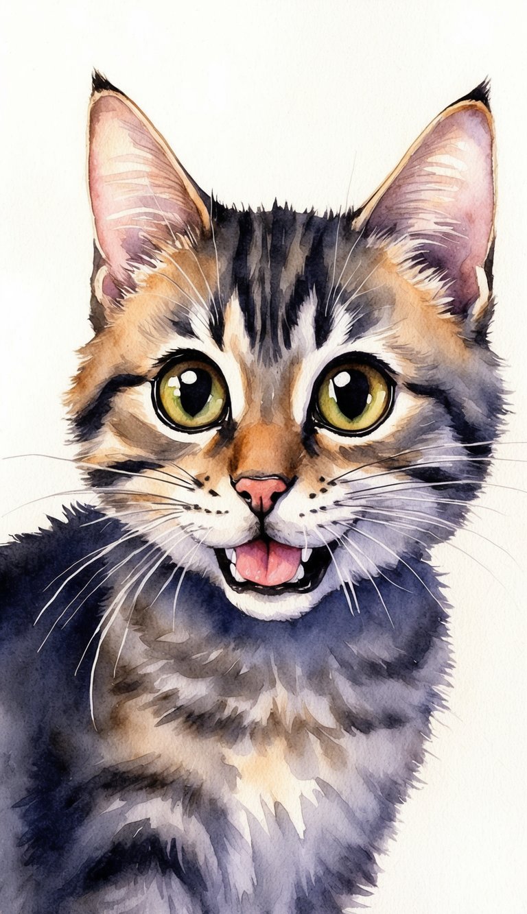 A curious kitty with wide eyes and a playful expression, gently nipping at the tip of a human's nose