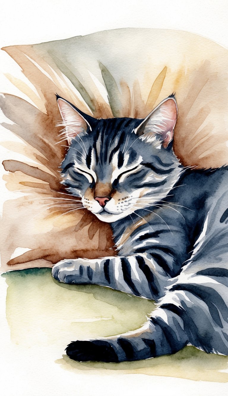 A content cat sleeps peacefully, twitching and moving as she transitions through various sleep phases