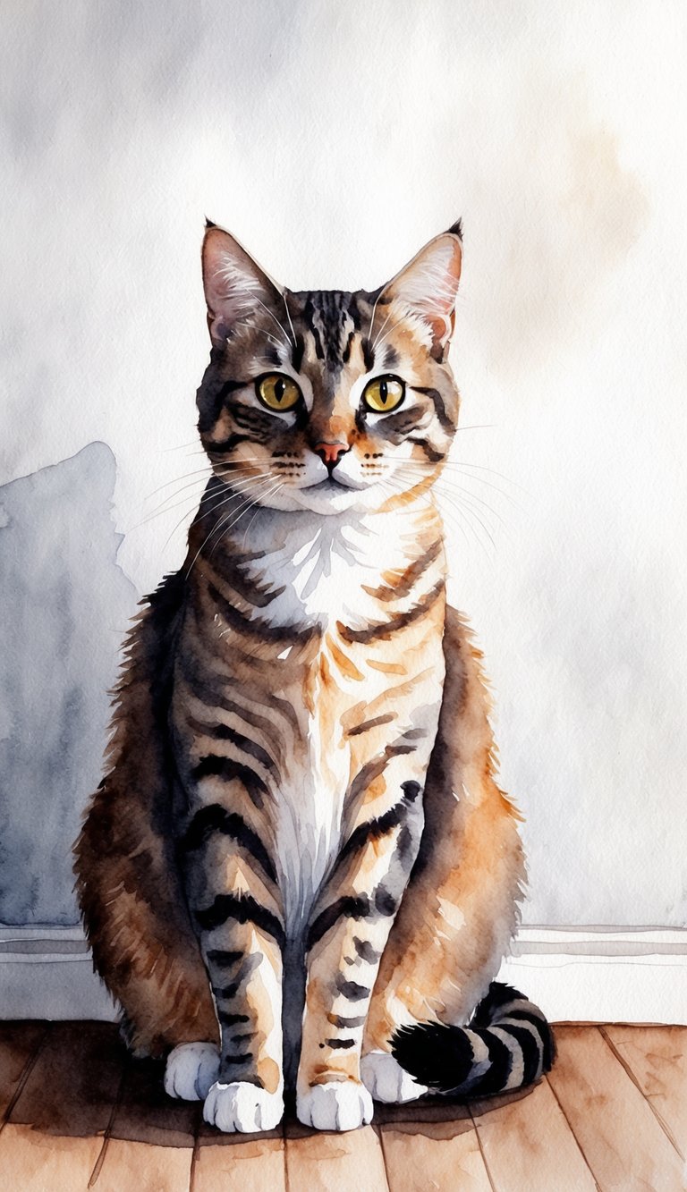 A cat sits motionless, fixated on a blank wall, its eyes wide and unblinking