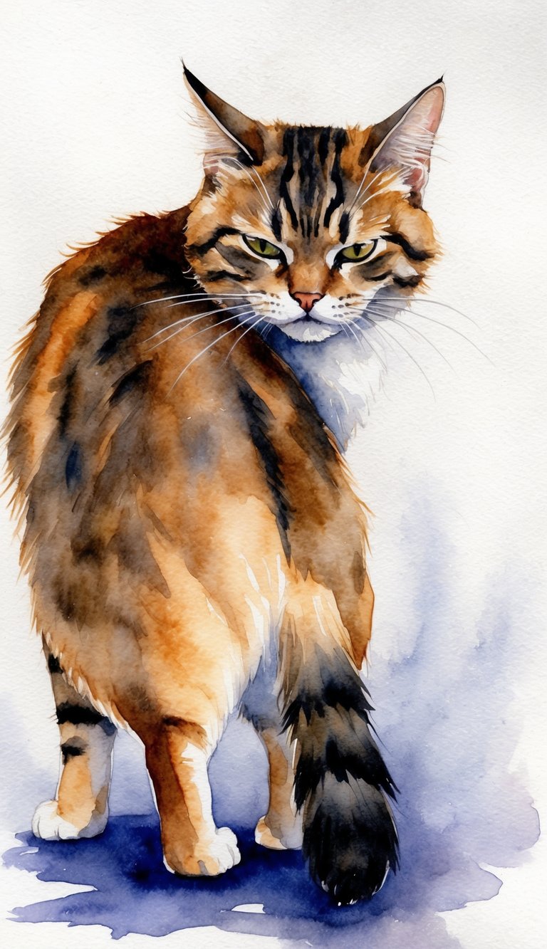A cat with a displeased expression, sniffing its rear end