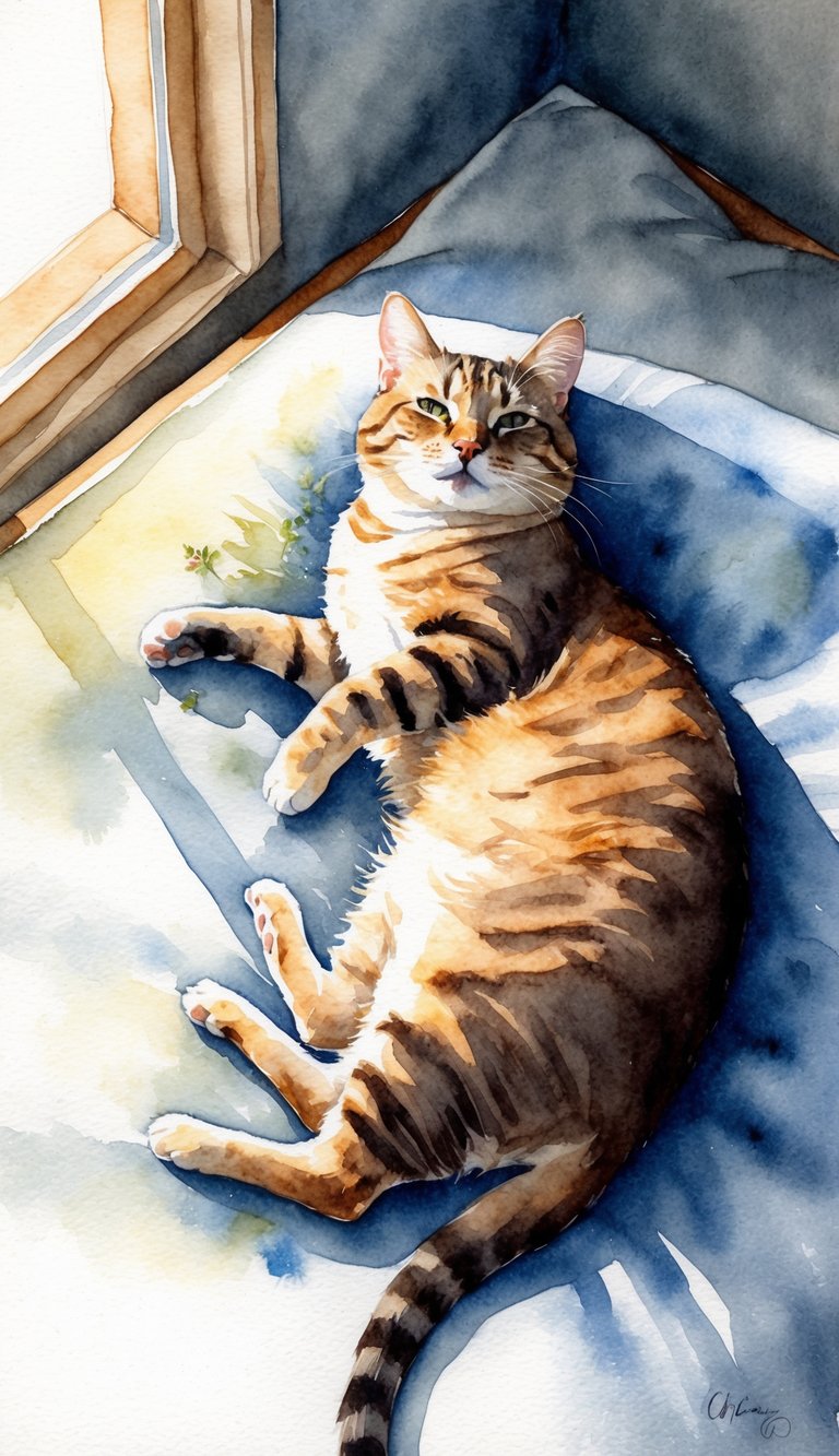 A contented cat lounging in a sunbeam, surrounded by the scent of fresh catnip and warm fur