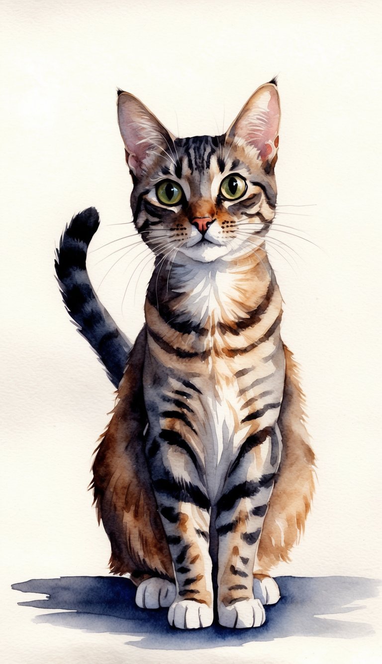 A cat with perked ears, wide eyes, and raised tail, alert and focused on something unseen