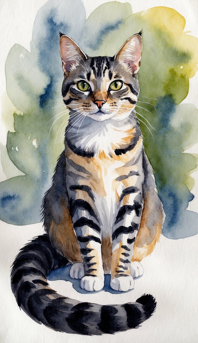 A cat with a curled tail around its body, ears flattened, and eyes narrowed, signaling the need for space