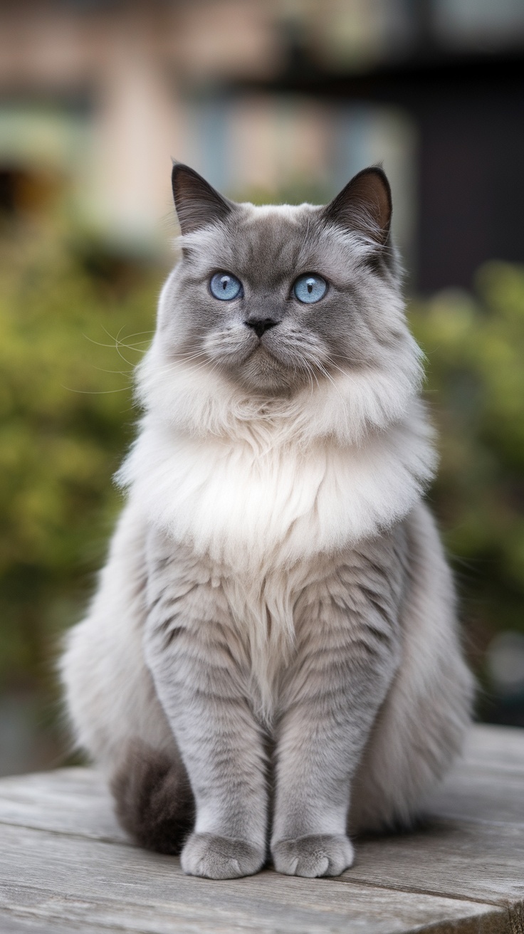 A Balinese cat holding a colorful yarn ball, showcasing its long fur and playful nature.