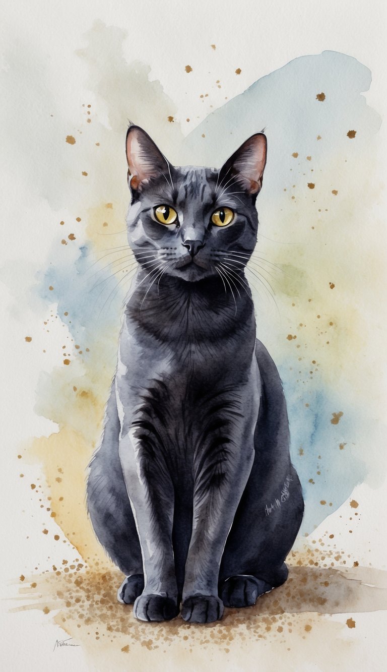 An American Shorthair cat sitting proudly with its sleek, short coat and alert eyes, surrounded by scattered pet dander