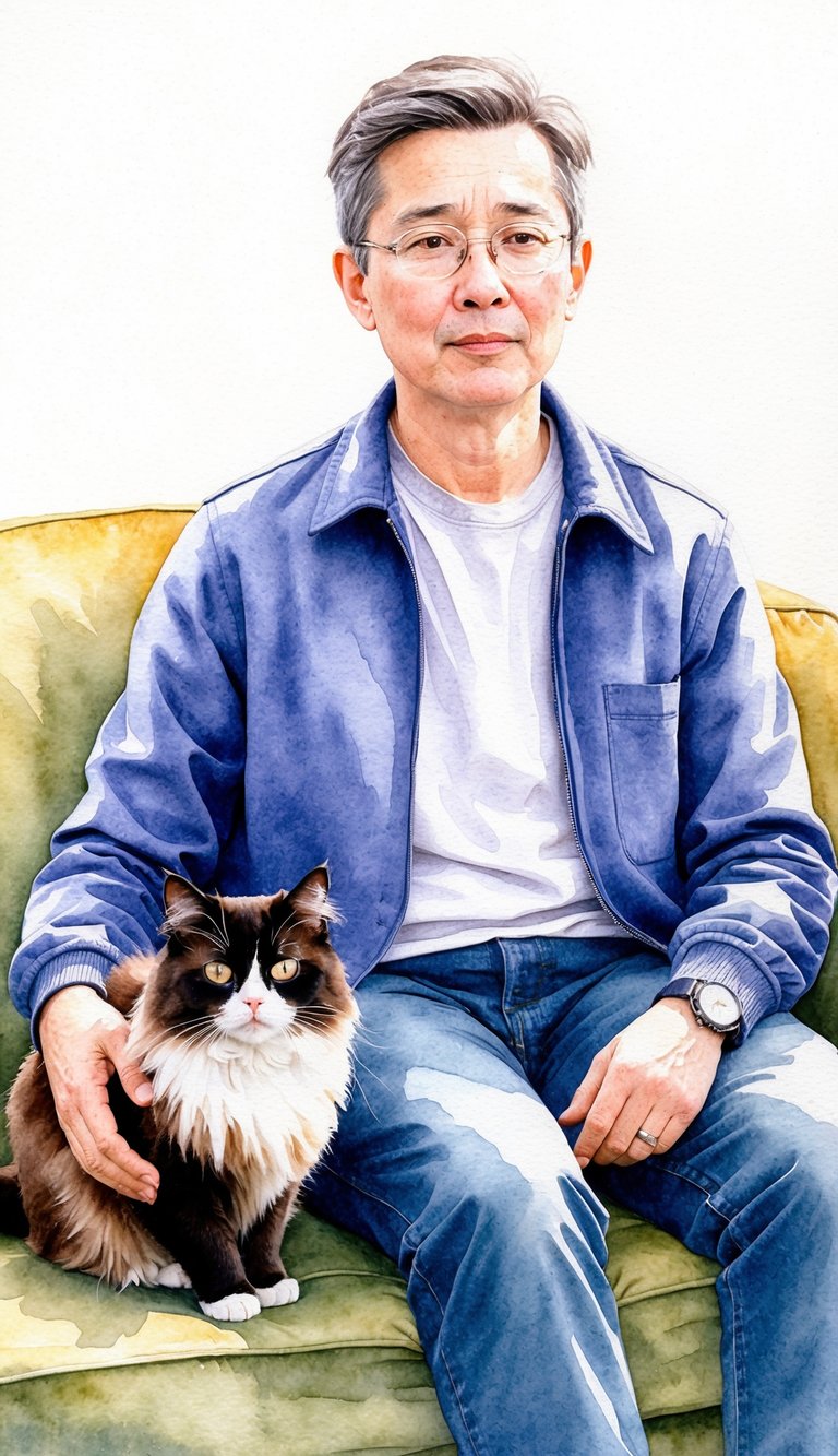 A person with allergies sits comfortably next to a Tonkinese cat, showing no signs of allergic reaction