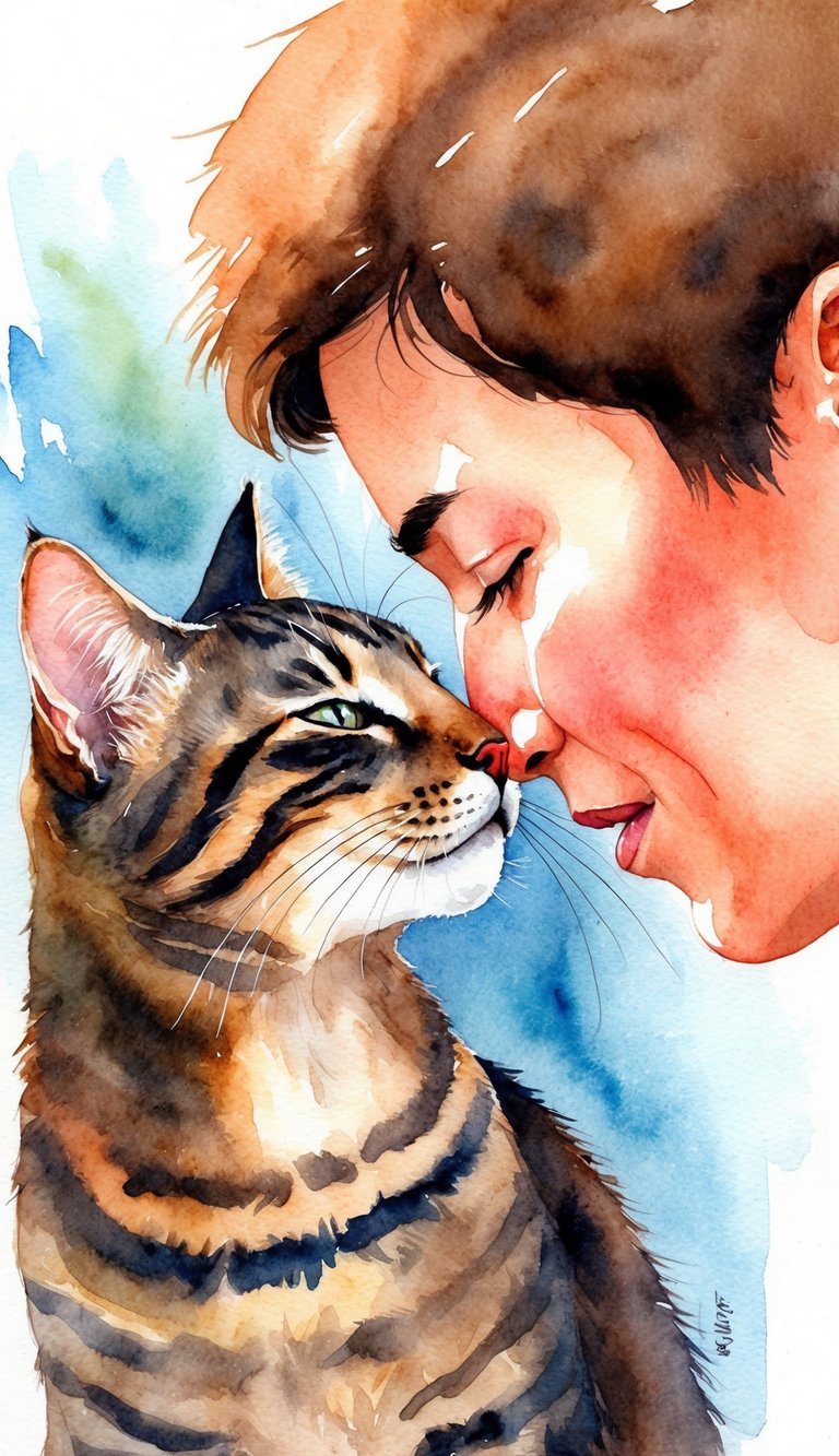 A cat headbutting a person's face affectionately