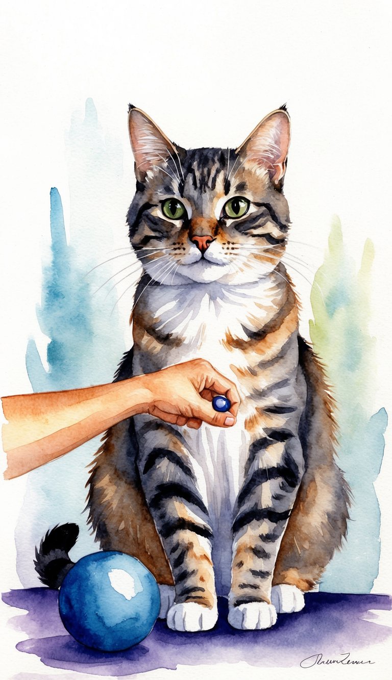 A cat performing tricks and commands with patience, debunking the myth that cats can't be trained